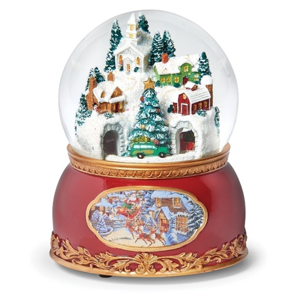 5.75″ Town with Cars Christmas Musical Snow Globe