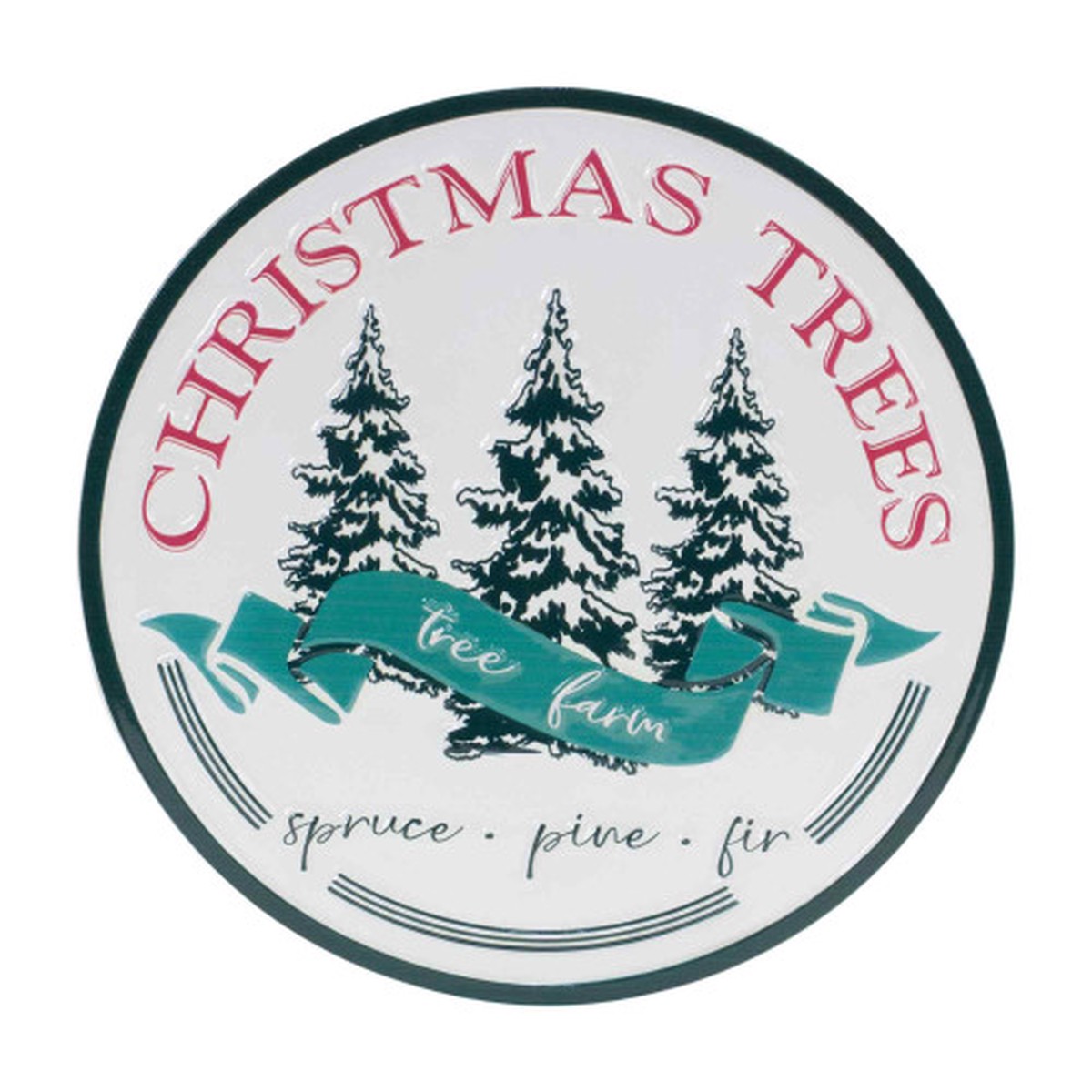 “Christmas Trees” Round Wall Sign – 14″ – White and Green
