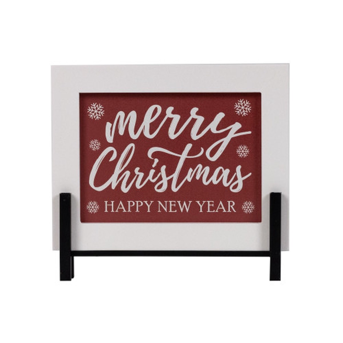 “Merry Christmas Happy New Year” Tabletop Sign with Stand – 8.5″