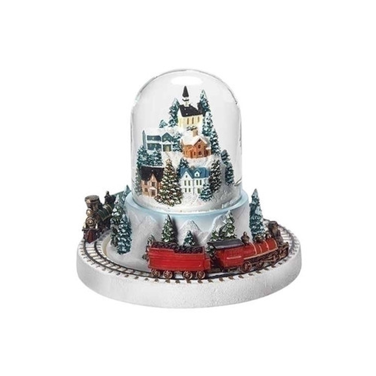 Musical Village with Train Christmas Snow Globe Tabletop Decoration – 6.5″