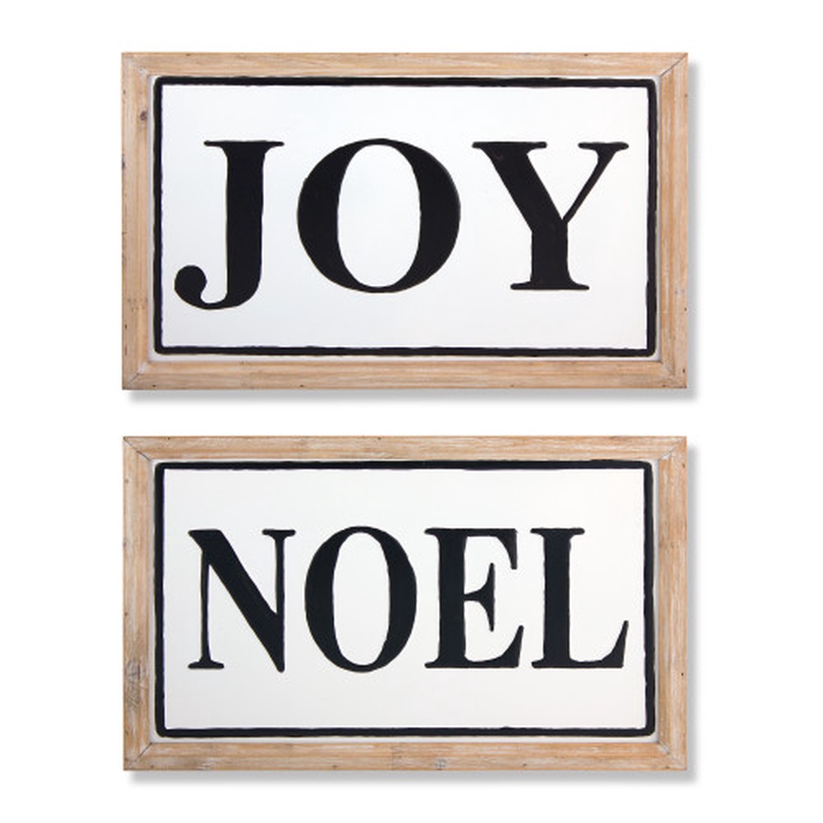 “Noel” and “Joy” Christmas Wall Signs – 16.75″ – Brown and White – Set of 2
