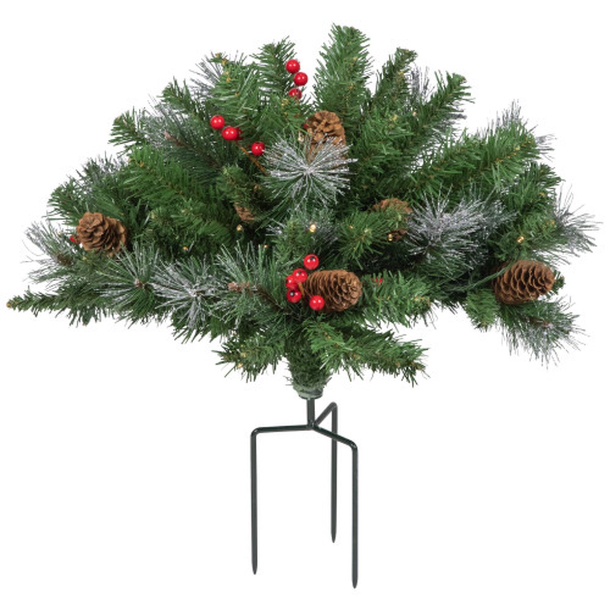 Pre-Lit LED Frosted Pinecones and Berries Christmas Urn Filler Garden Stake – 20″