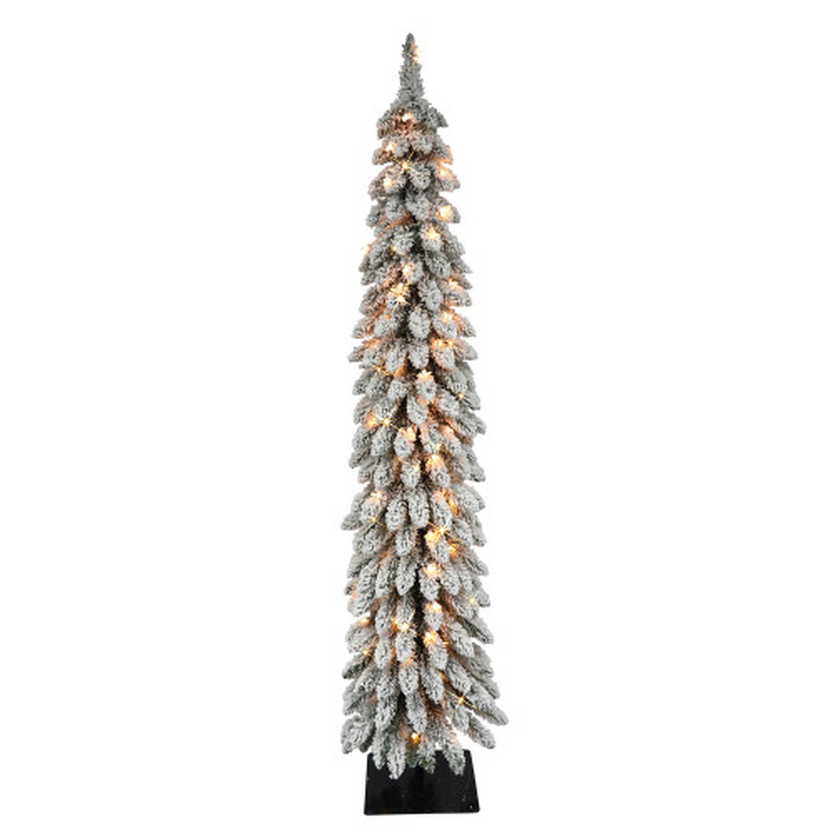 Pre-Lit Pencil Flocked Alpine Artificial Christmas Tree – 6 – Clear Lights