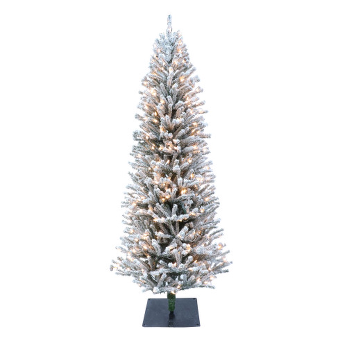 Pre-lit Slim Flocked Fir Pines Cone Artificial Christmas Tree – 6 – Clear Light