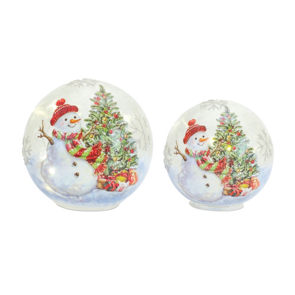 Set of 2 LED Lighted Snowman with Tree Christmas Snow Globes 7″