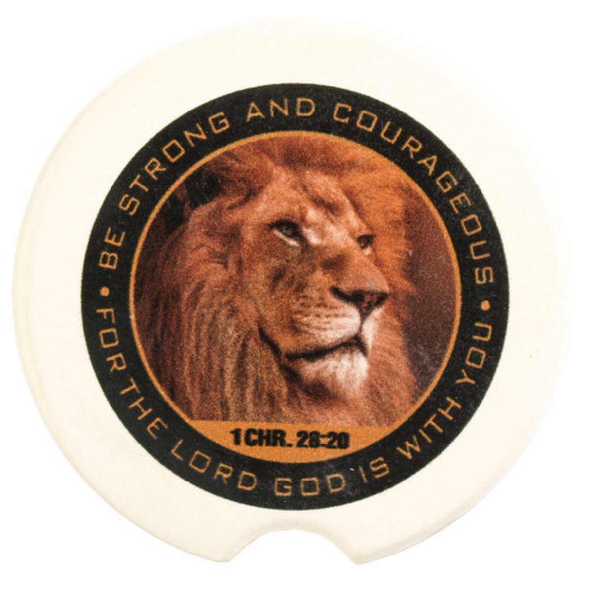 Be Strong and Courageous Lion Car Coasters – 2.5″