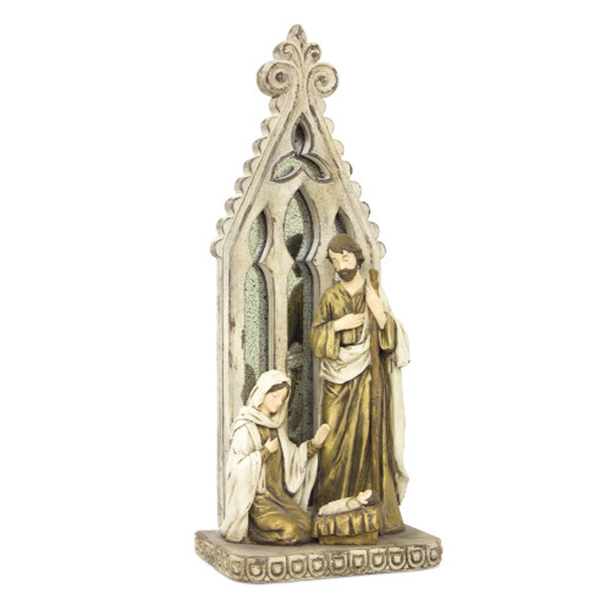 Holy Family with Arch Christmas Tabletop Decoration – 19.25″ – Gold and Beige