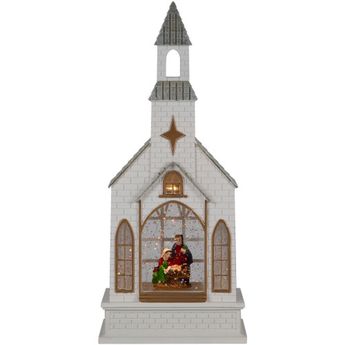 LED Lighted Holy Family Church Scene Christmas Snow Globe – 12″