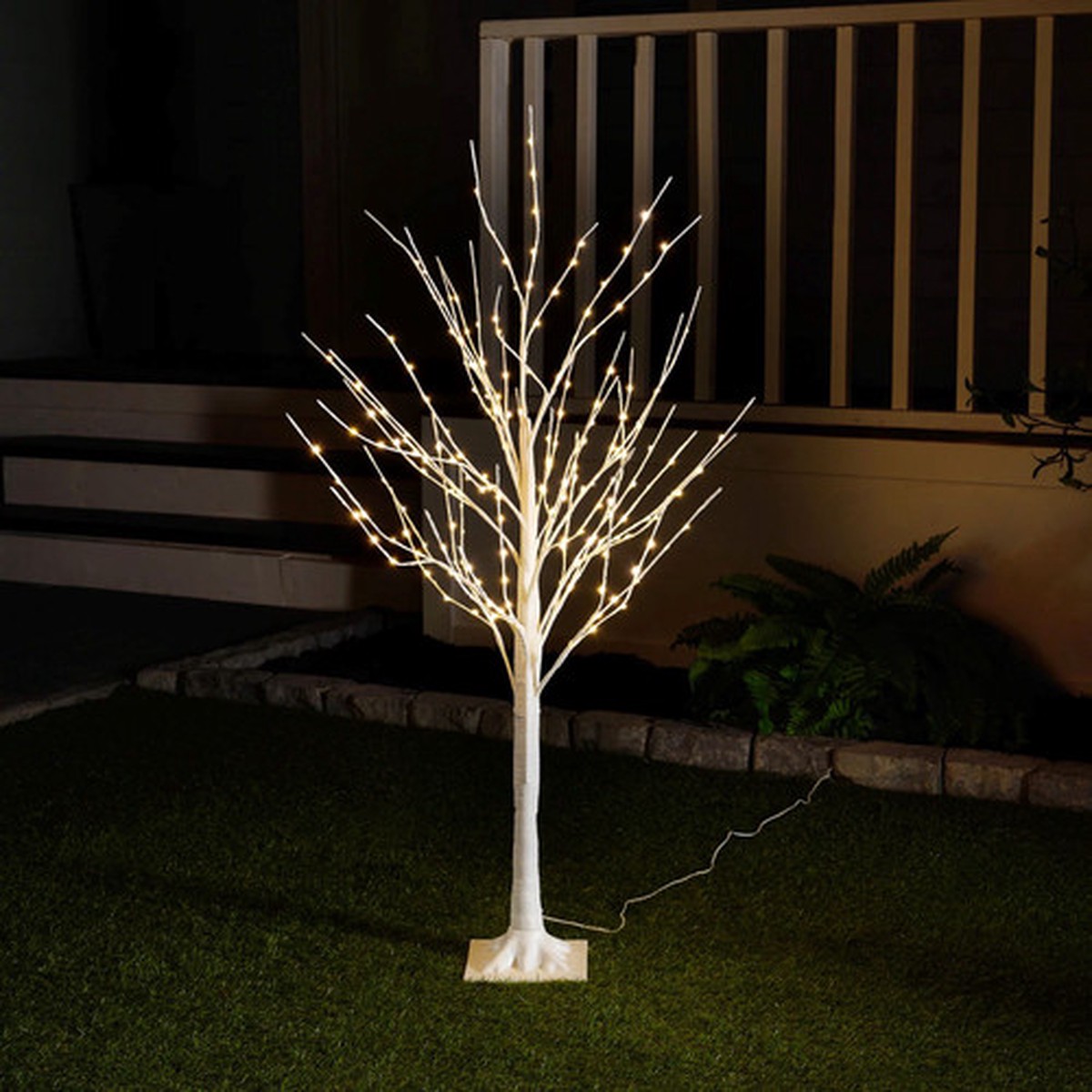 Pre-Lit Medium Birch Artificial Tree – 5′ – Warm White LED Lights
