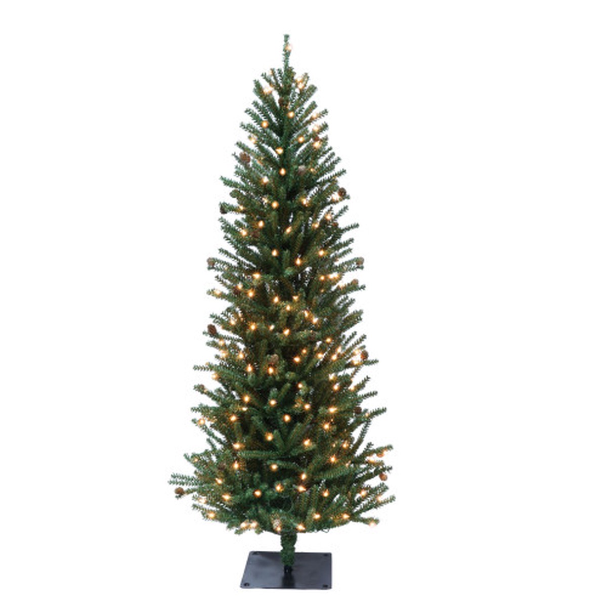 Pre-lit Slim Fir with Pine Cone Artificial Christmas Tree – 6 – Clear Lights
