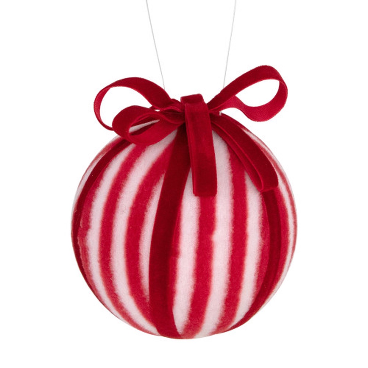 Striped Candy Cane Christmas Ball Ornament – 4″ (100mm) – Red and White