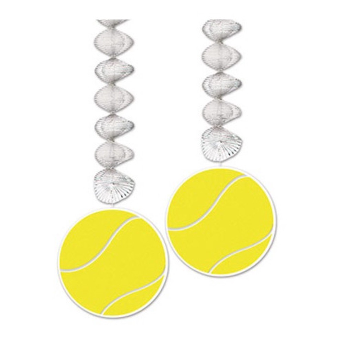 Tennis Ball Danglers Hanging Party Decorations – 30″ – Yellow and White – Pack of 24