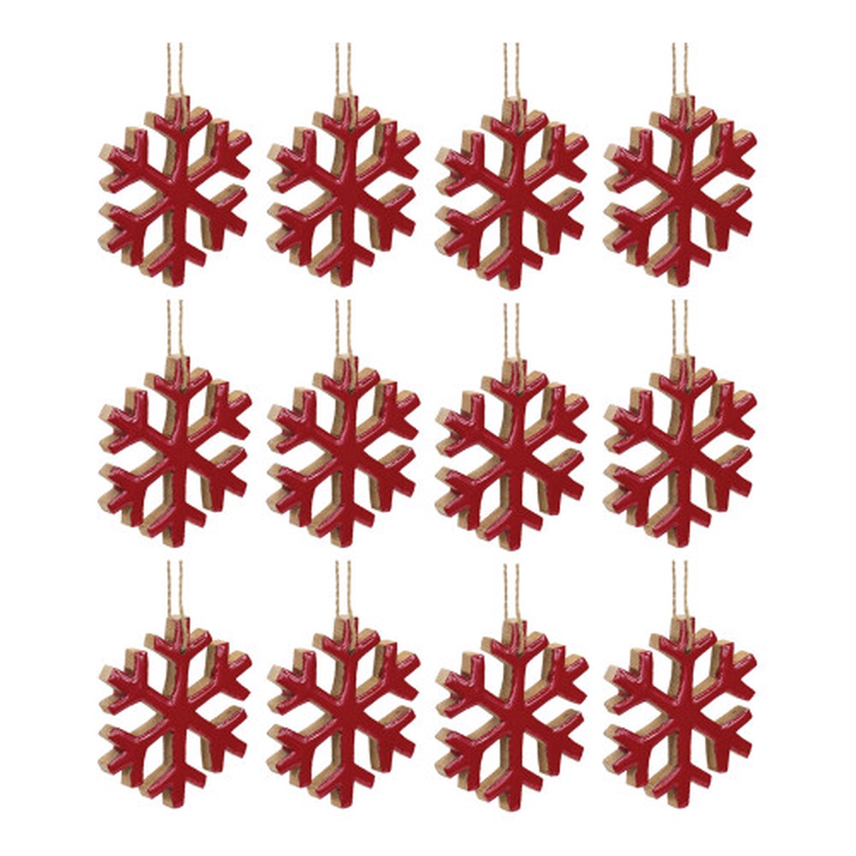 12ct Red Snowflake Christmas Ornaments 4″
