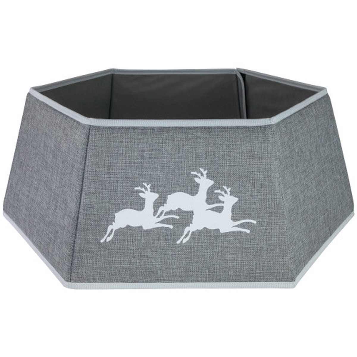 26″ Gray Burlap with Reindeer Hexagonal Christmas Tree Collar