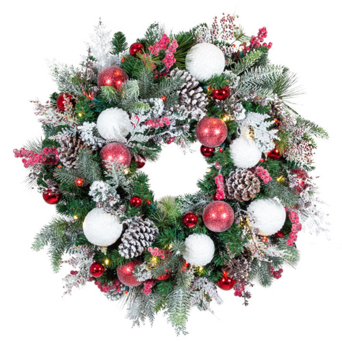 30″ Battery Operated Green Frosted Wonderland LED Artificial Christmas Wreath – White Lights