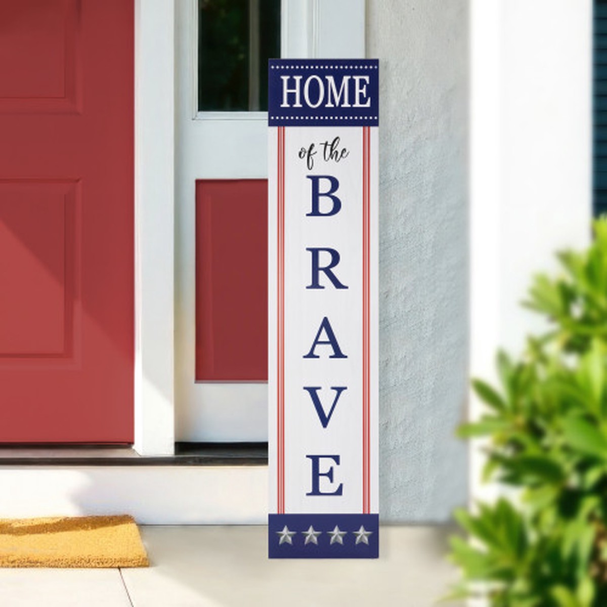 36″ Wooden “Home of the Brave” Stripes and Stars 4th of July Porch Sign