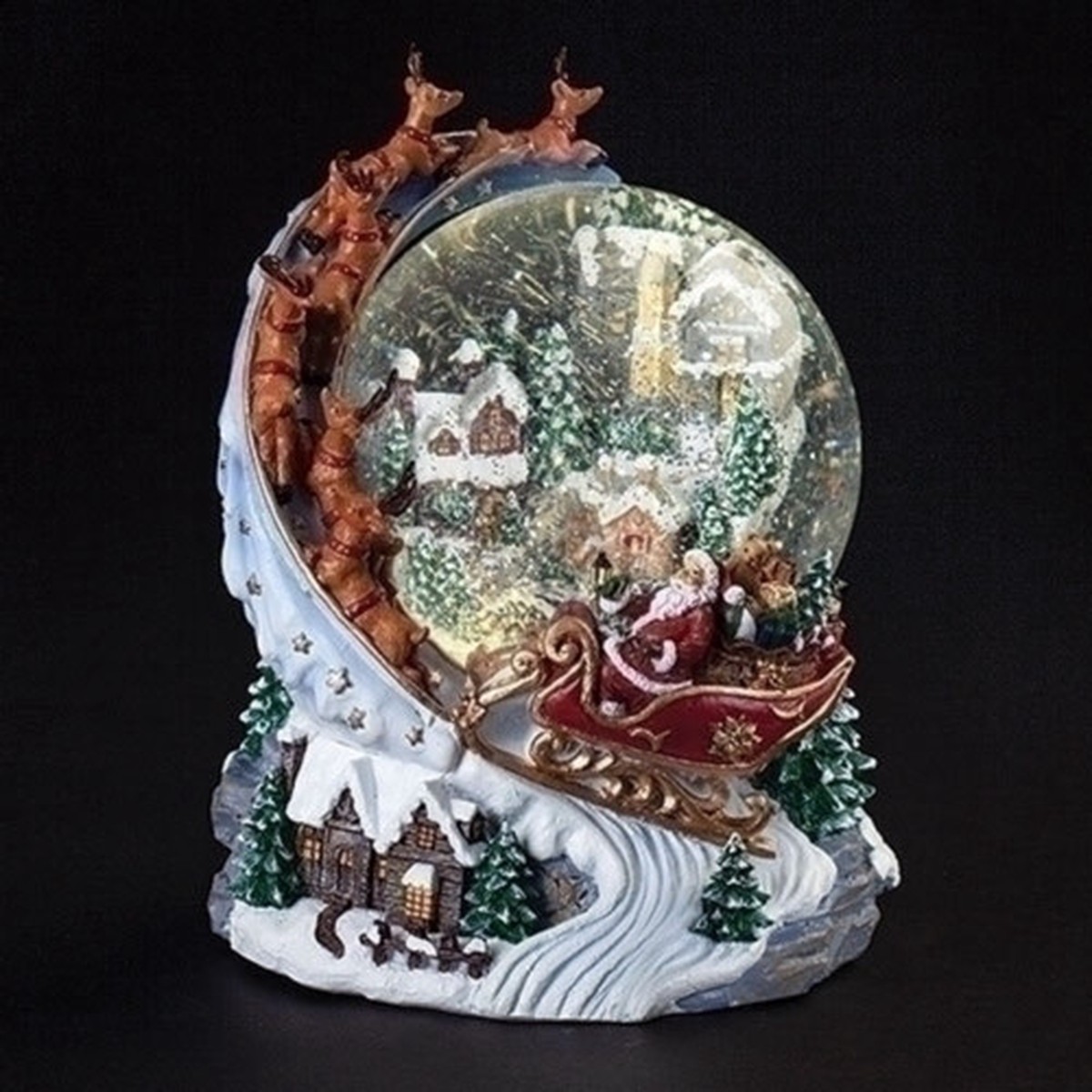 7.75″ LED Lighted Santa in Sleigh Musical Christmas Snow Globe