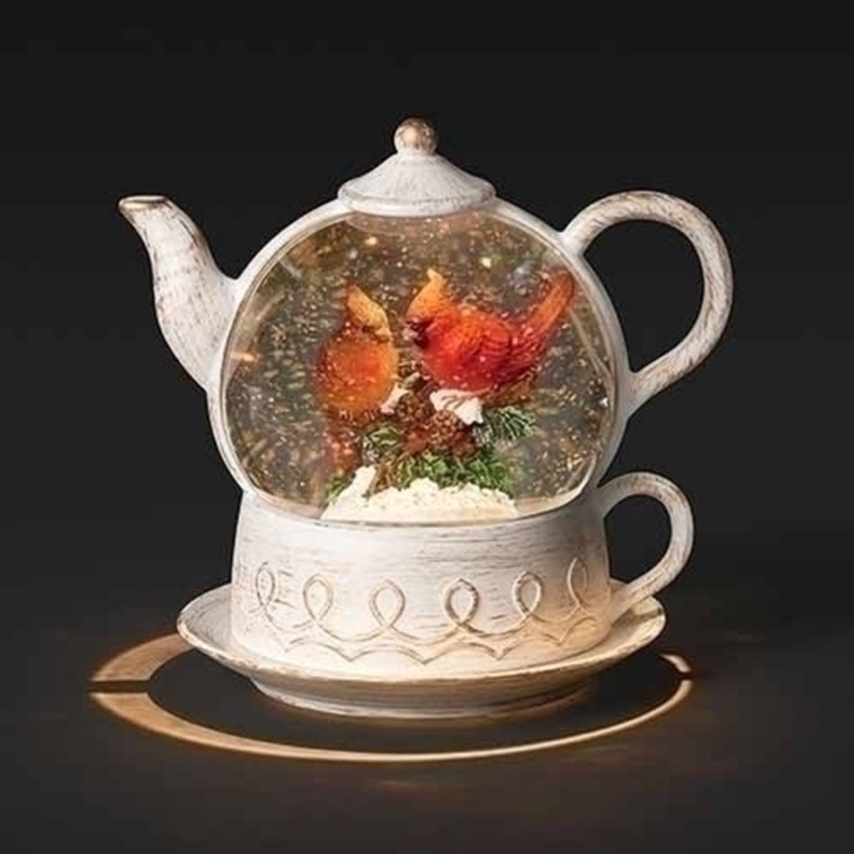 8″ LED Lighted Cardinal Christmas Snow Globe Teapot