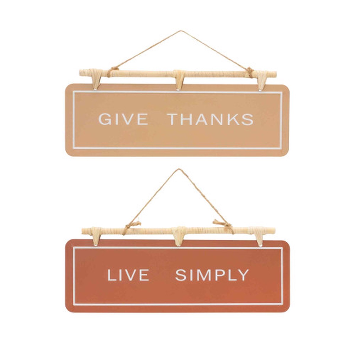 “Give Thanks” and “Live Simply” Decorative Hanging Signs – 15.75″ – Set of 2