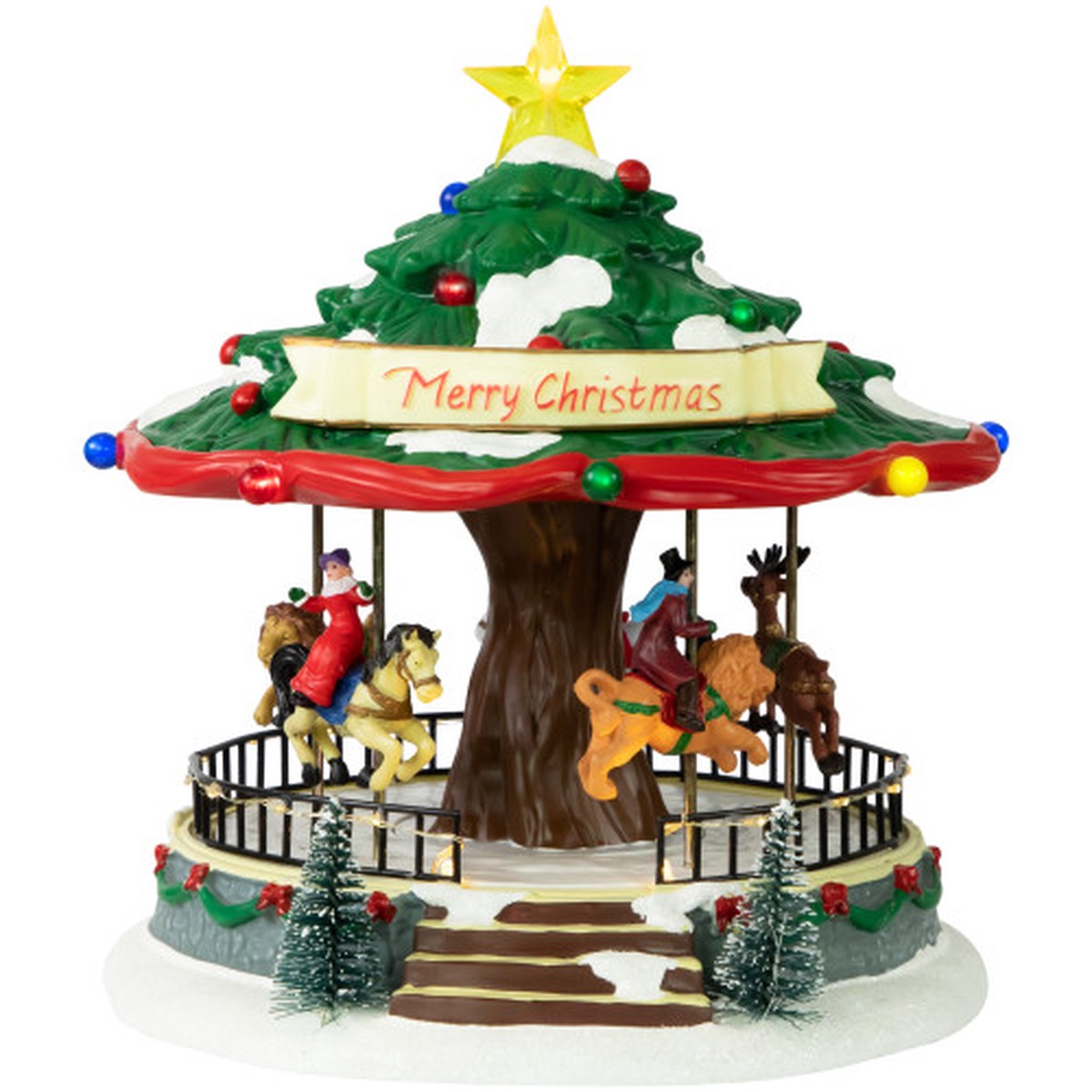 LED Lighted Musical and Animated Christmas Carousel Village Display – 10.5″