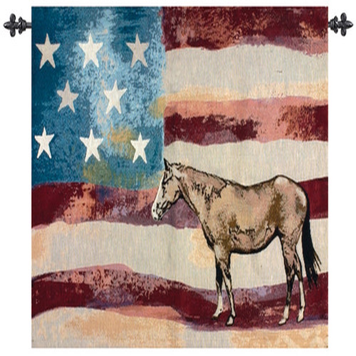 Wine Red and Blue American Flag with Horse Wall Art Hanging Tapestry 26″ x 36″