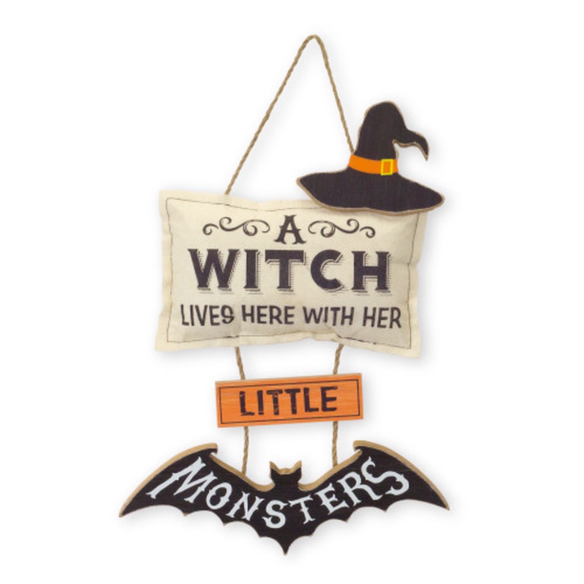 Witch Halloween Wall Sign – 17.5″ – Black and Orange – Set of 6