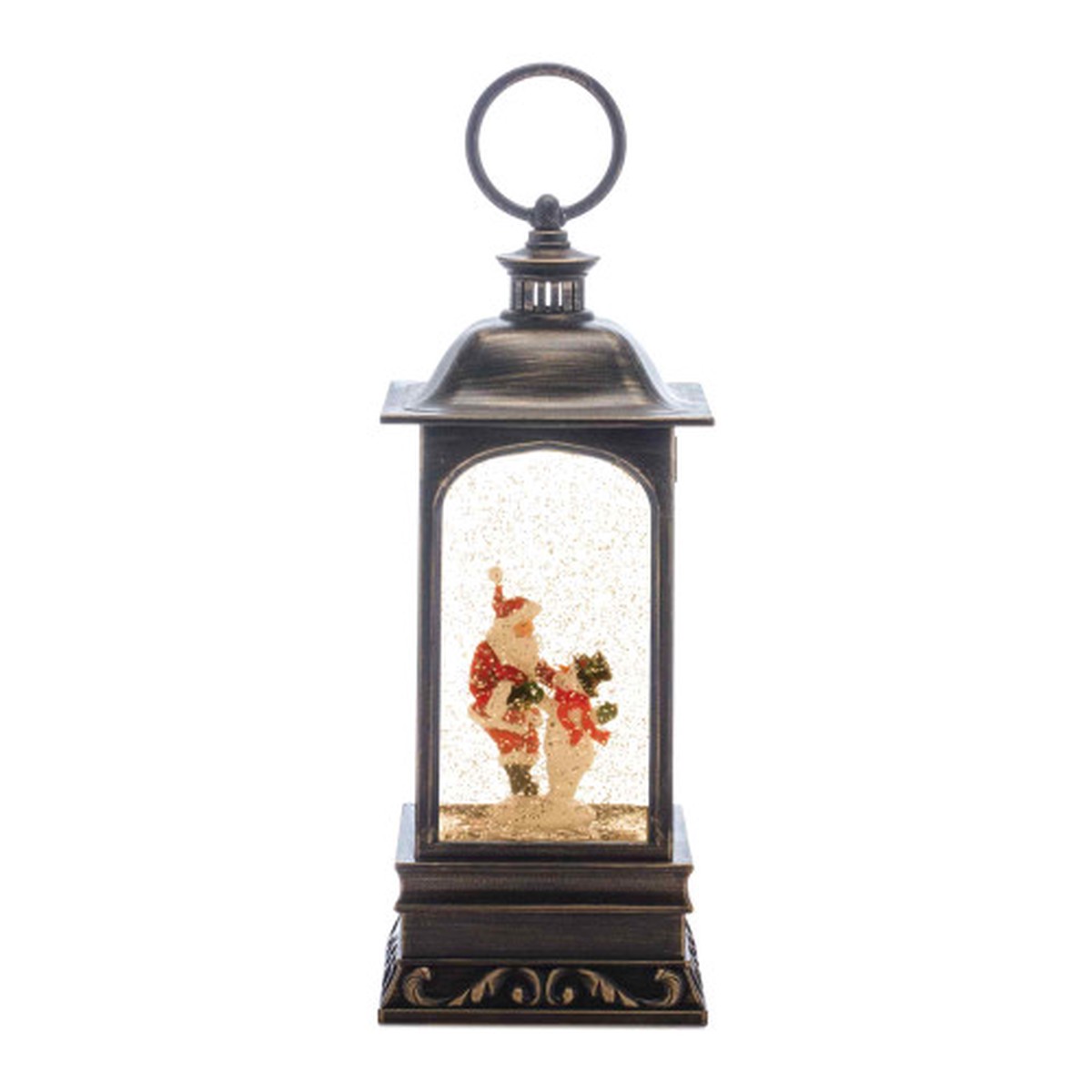 10.5″ LED Lighted Santa with Snowman Christmas Snow Globe Lantern