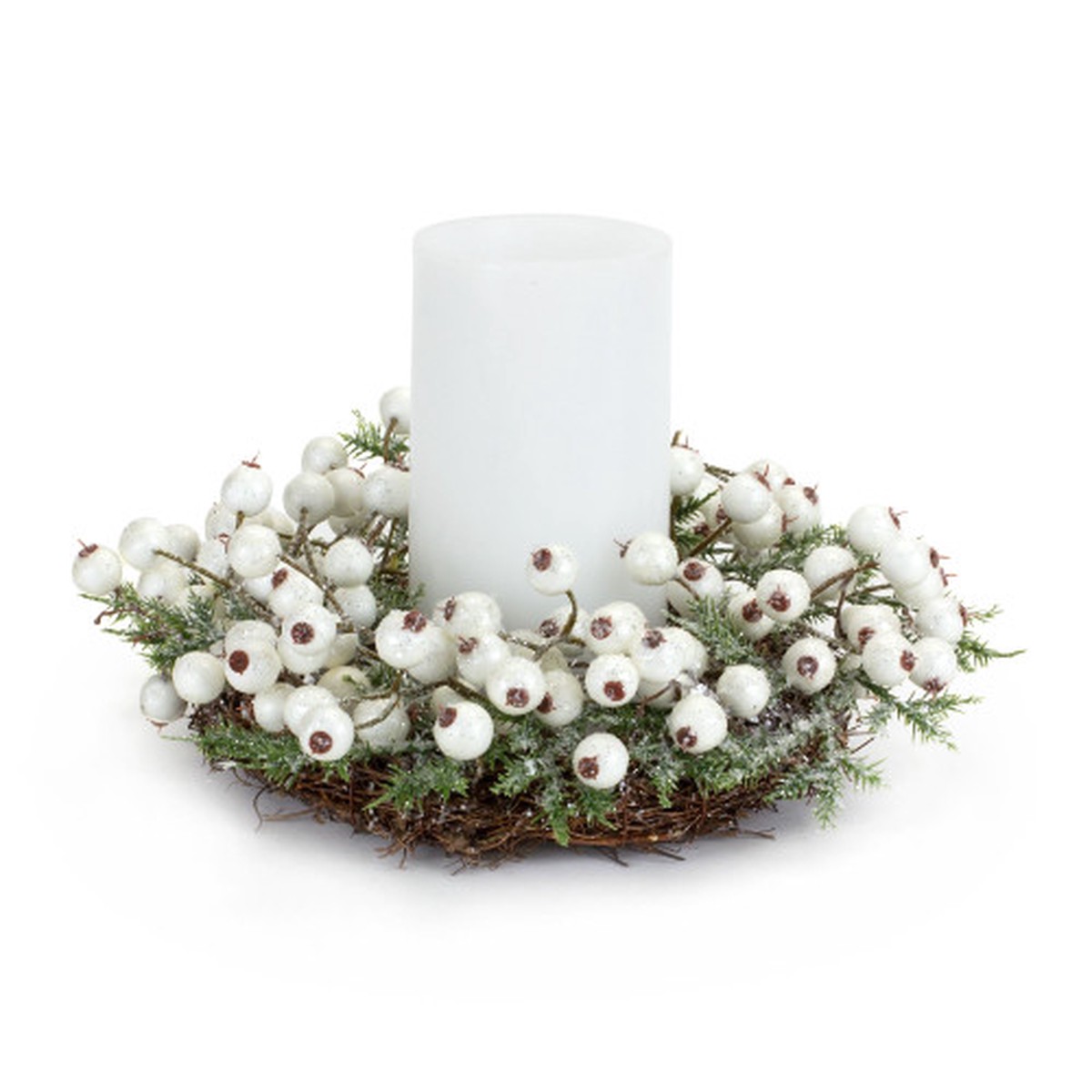 10.5″ White Berry Mini Wreath Christmas Candle Ring