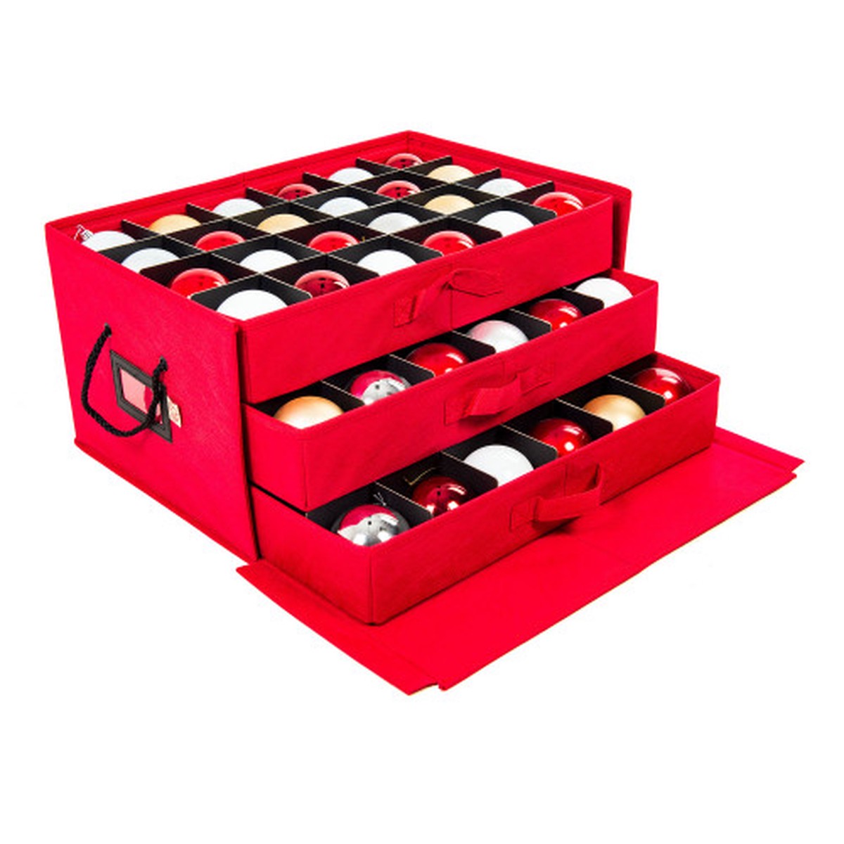 14″ x 20″ Candy Red Christmas Three Drawer Ornament Storage Box