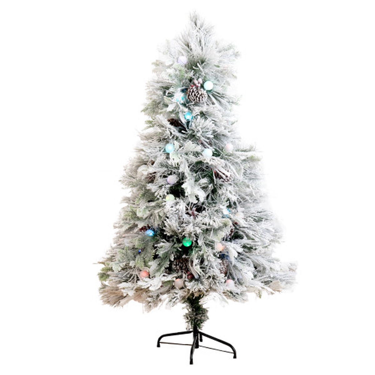5′ Pre-Lit Flocked Fiber Optic Artificial Christmas Tree, Multicolor LED Lights