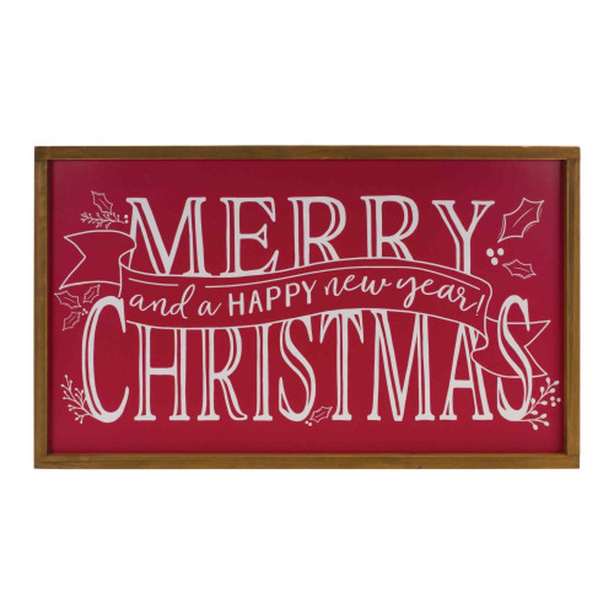 “Merry Christmas and a Happy New Year” Wall Sign – 23.75″ – Red and White