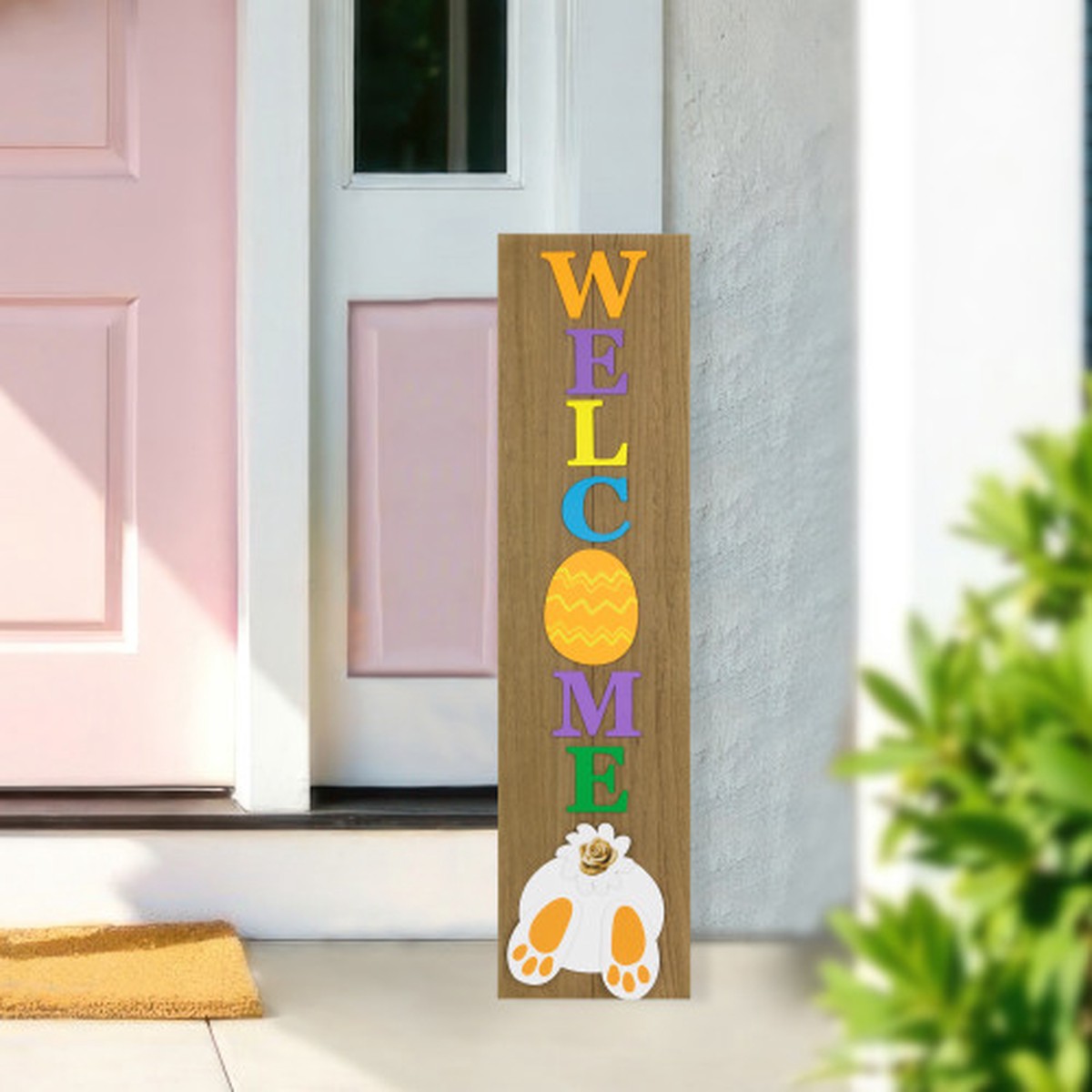 Welcome Easter Egg Wooden Porch Board Sign – 39.25″