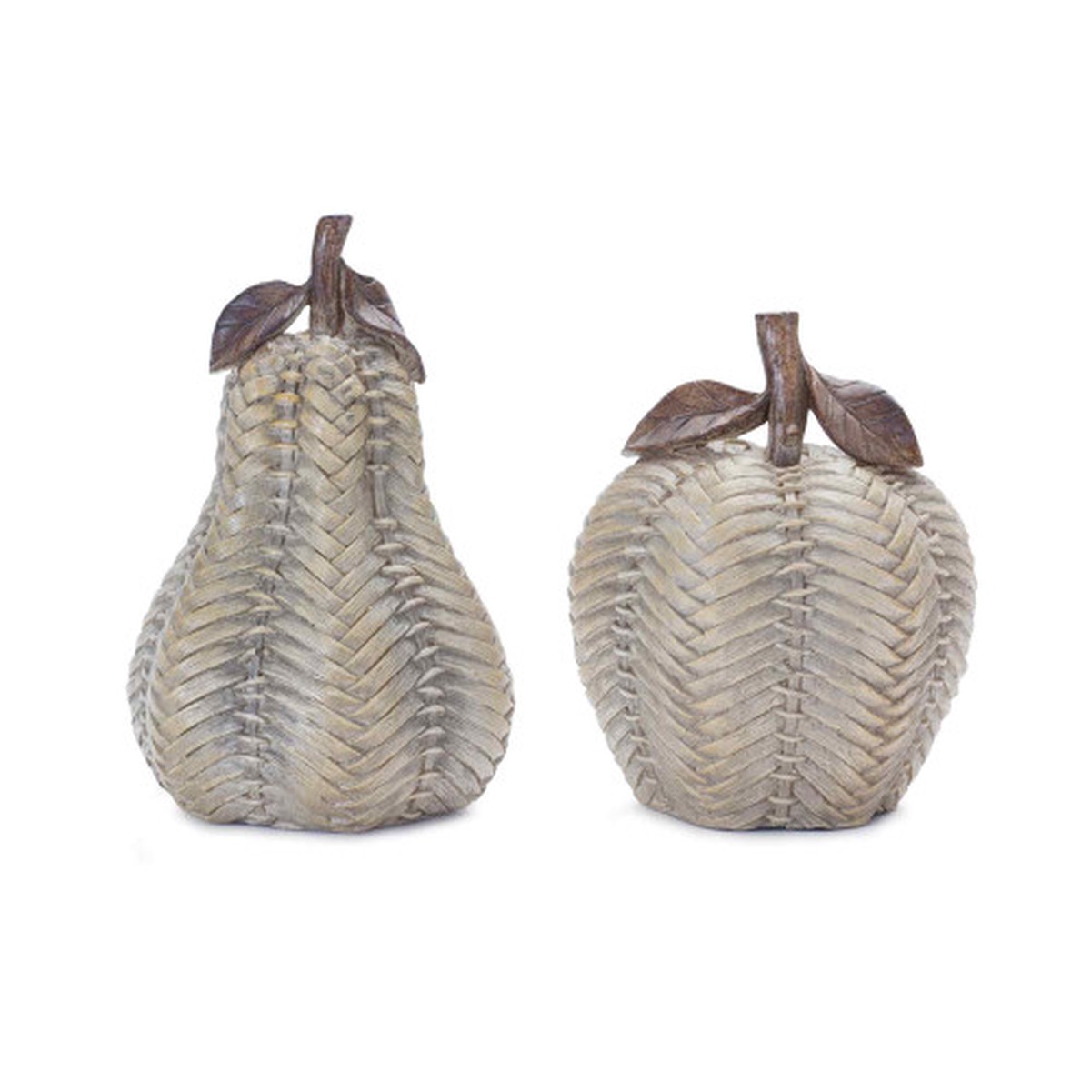 Wicker Weave Apple and Pear Sculptures – 7″ – Brown and Beige – Set of 2