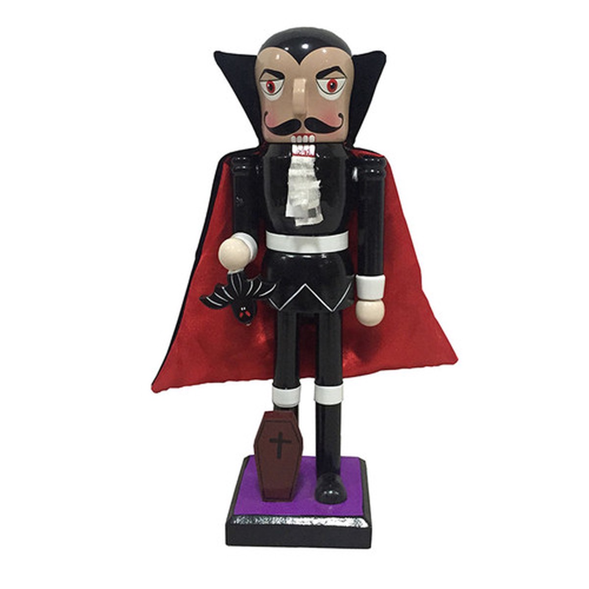 10″ Dracula with Bat and Coffin Halloween Nutcracker – Black and Red