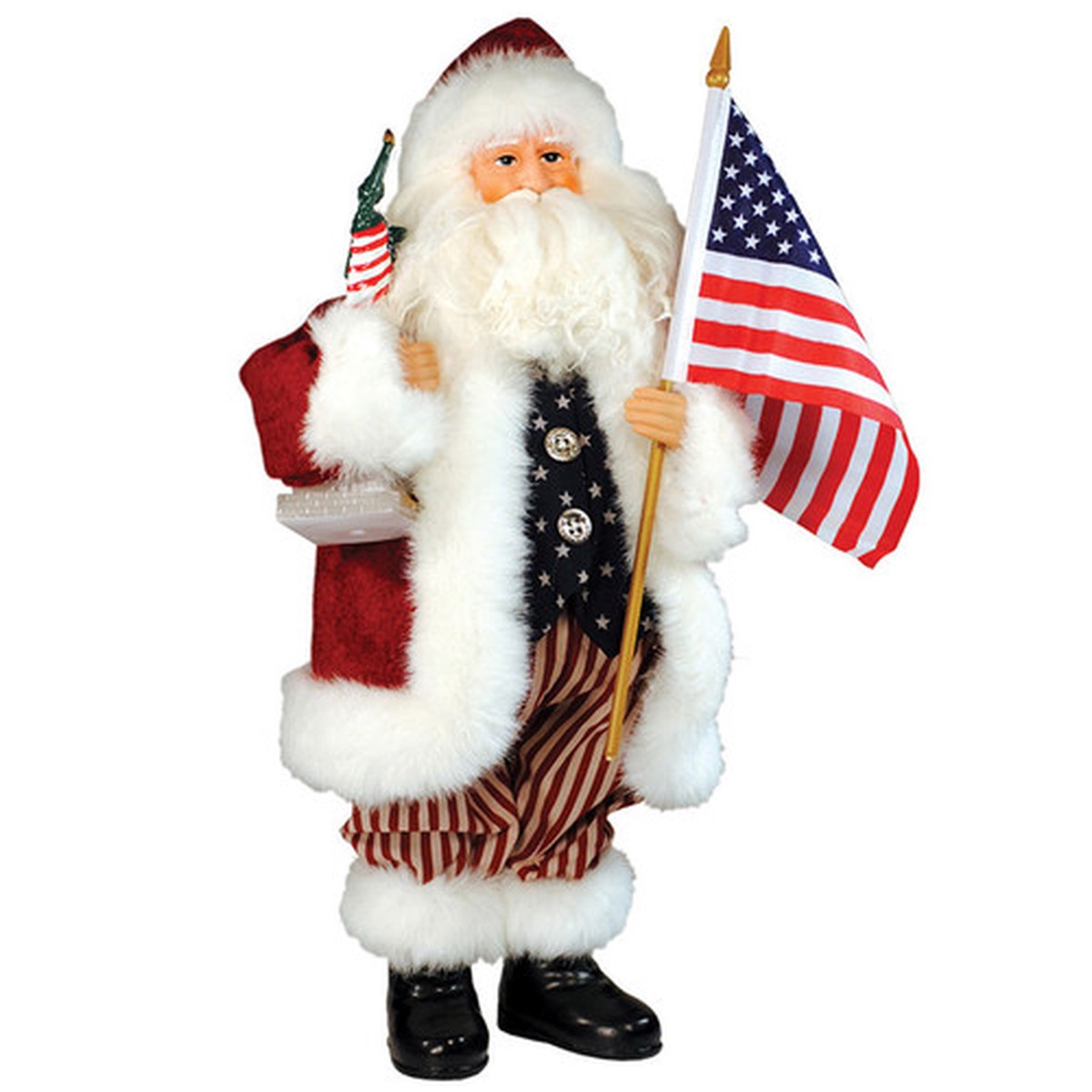 15.25″ Patriotic Standing Santa Christmas Figurine with Lady Liberty