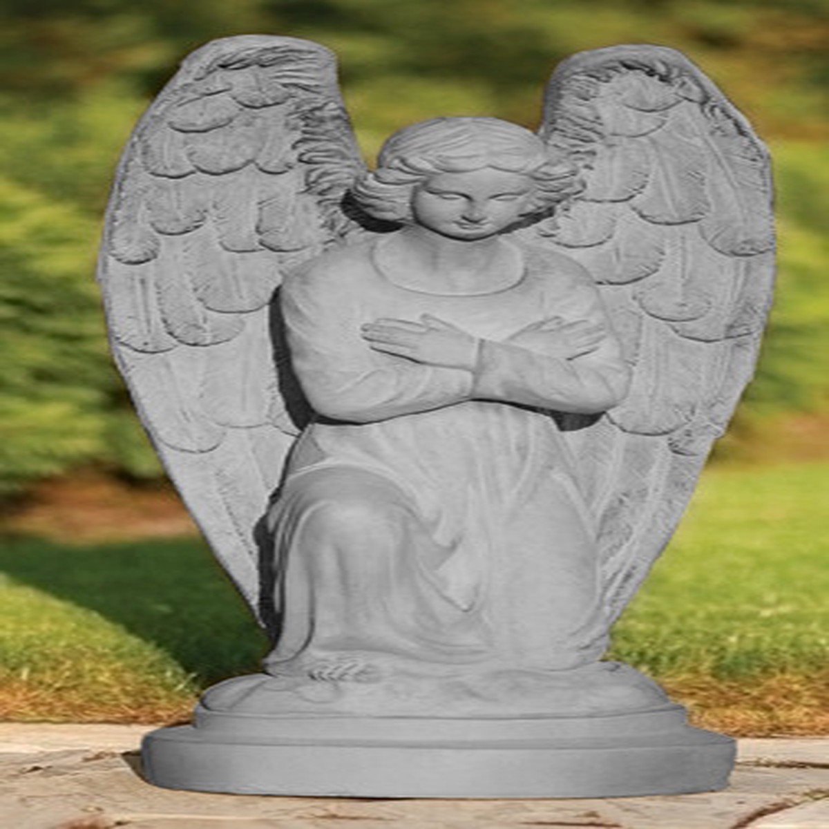 30.75″ Gray Kneeling Angel with Arms Folded Outdoor Garden Statue