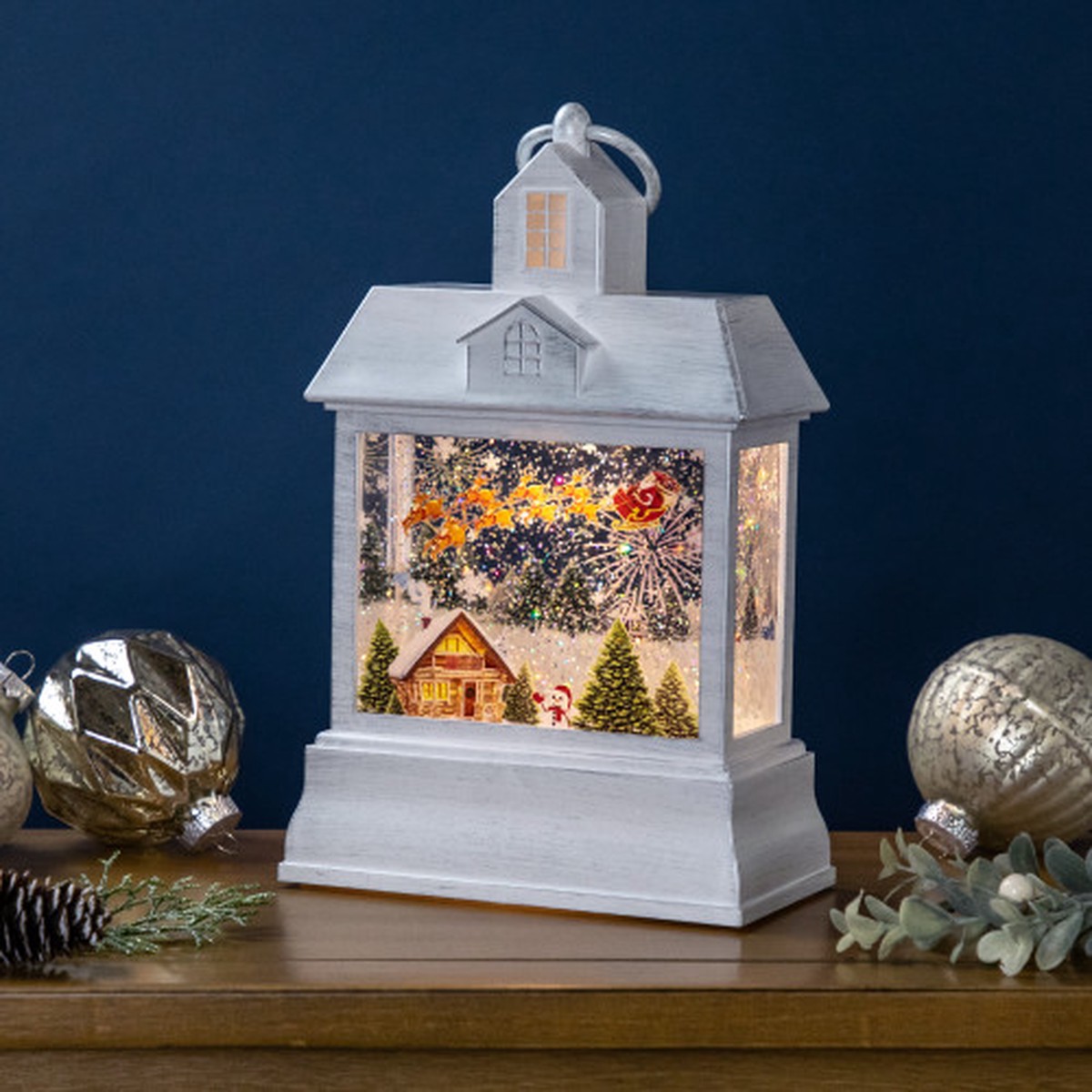 LED Lighted Santa’s Sleigh Christmas Lantern Snow Globe – 10″