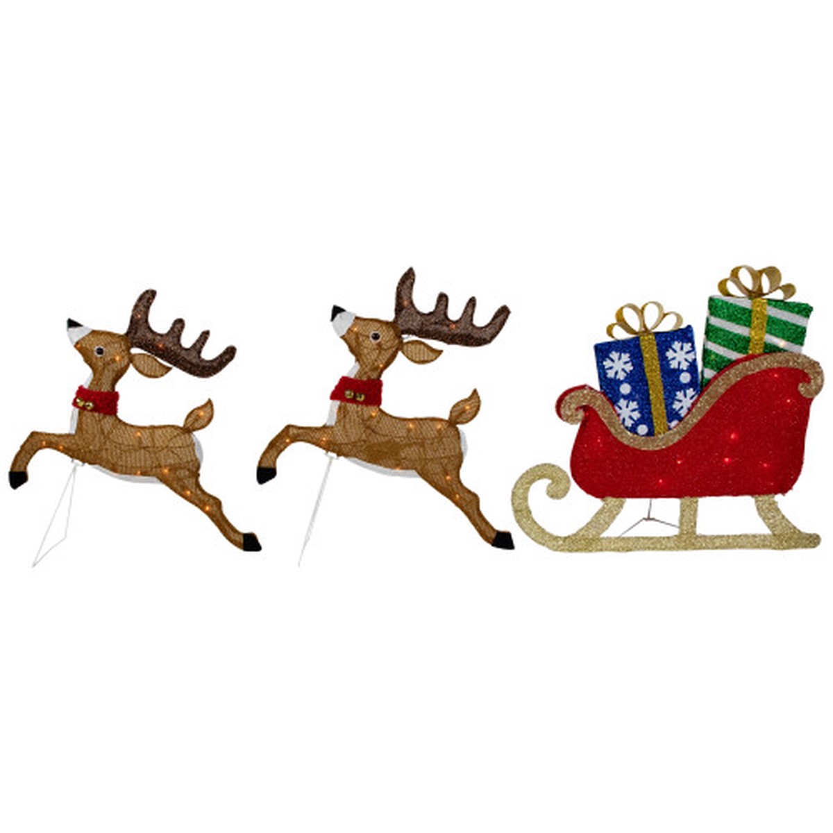 Set of 3 Lighted Reindeer and Sleigh Outdoor Christmas Decoration 25.25″