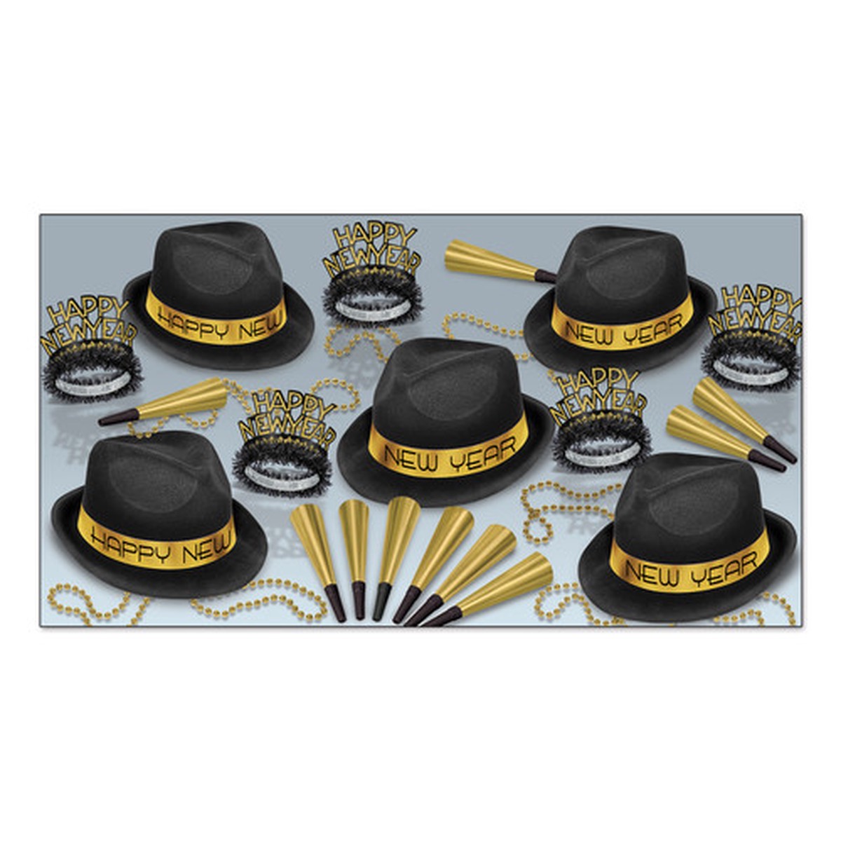 The Black and Gold Party Kit Assortment For 10 People for New Year’s Eve