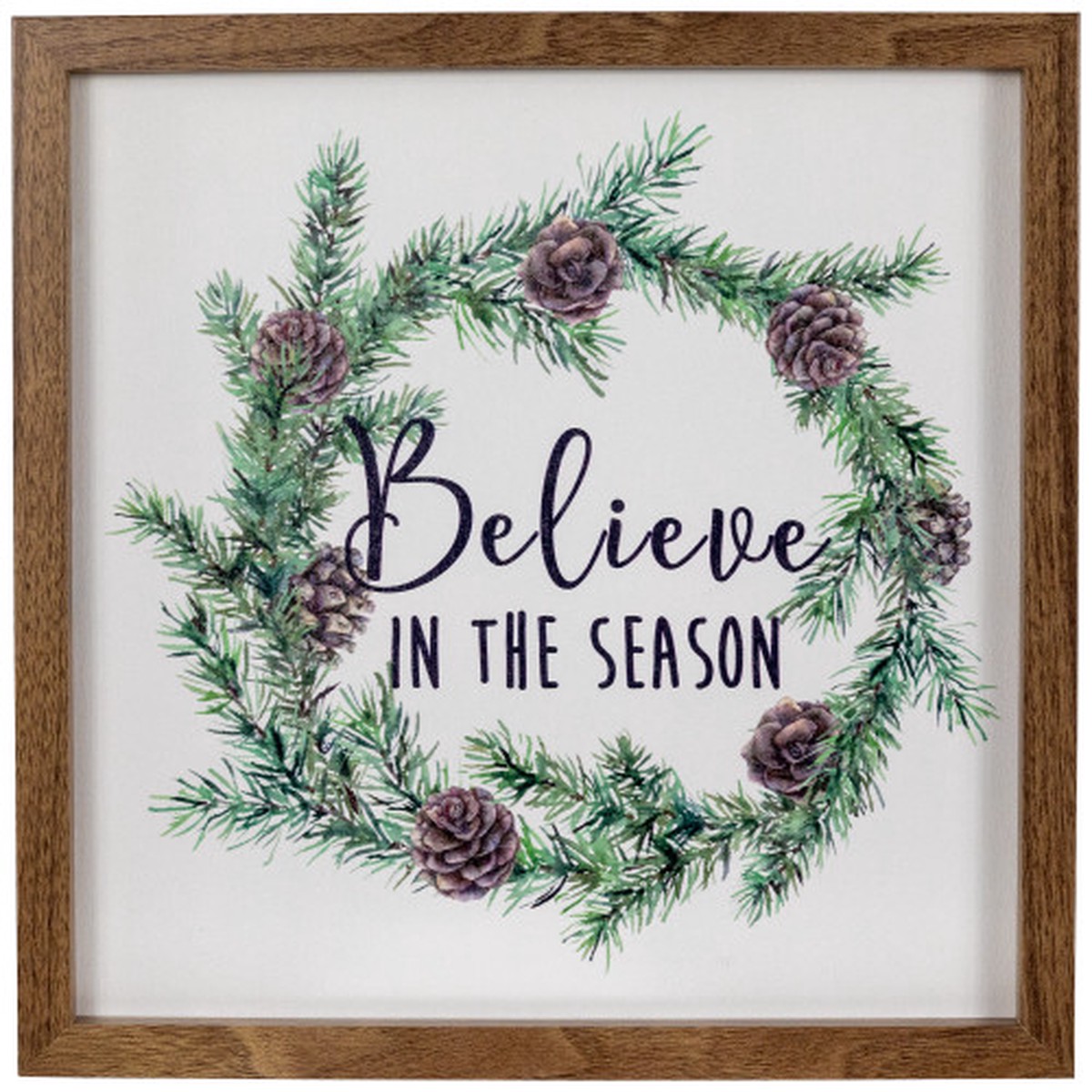 Wooden Framed “Believe In The Season” Christmas Wall Sign – 11.75″
