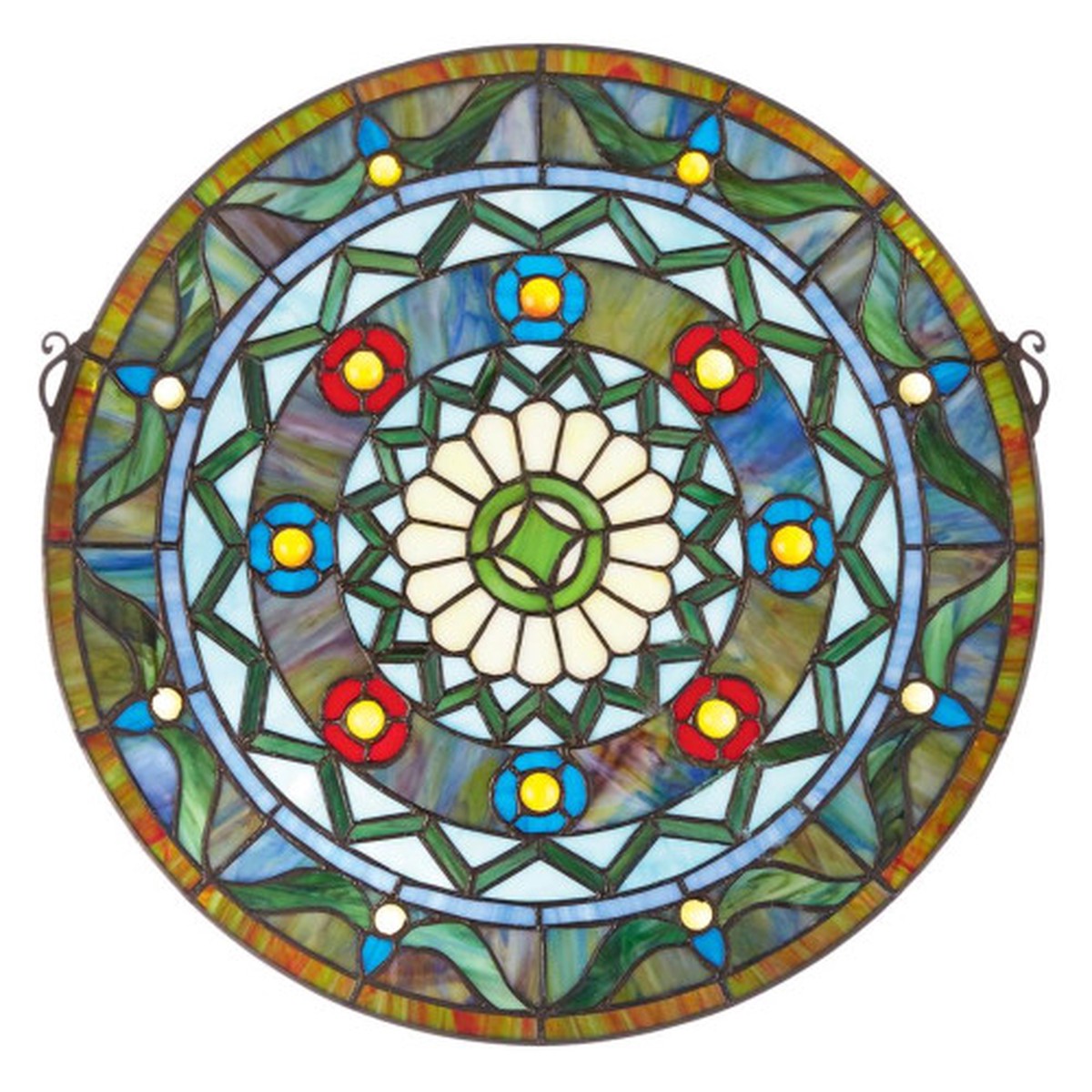 16.5″ Green and Blue Kaleidoscope Stained Glass Window