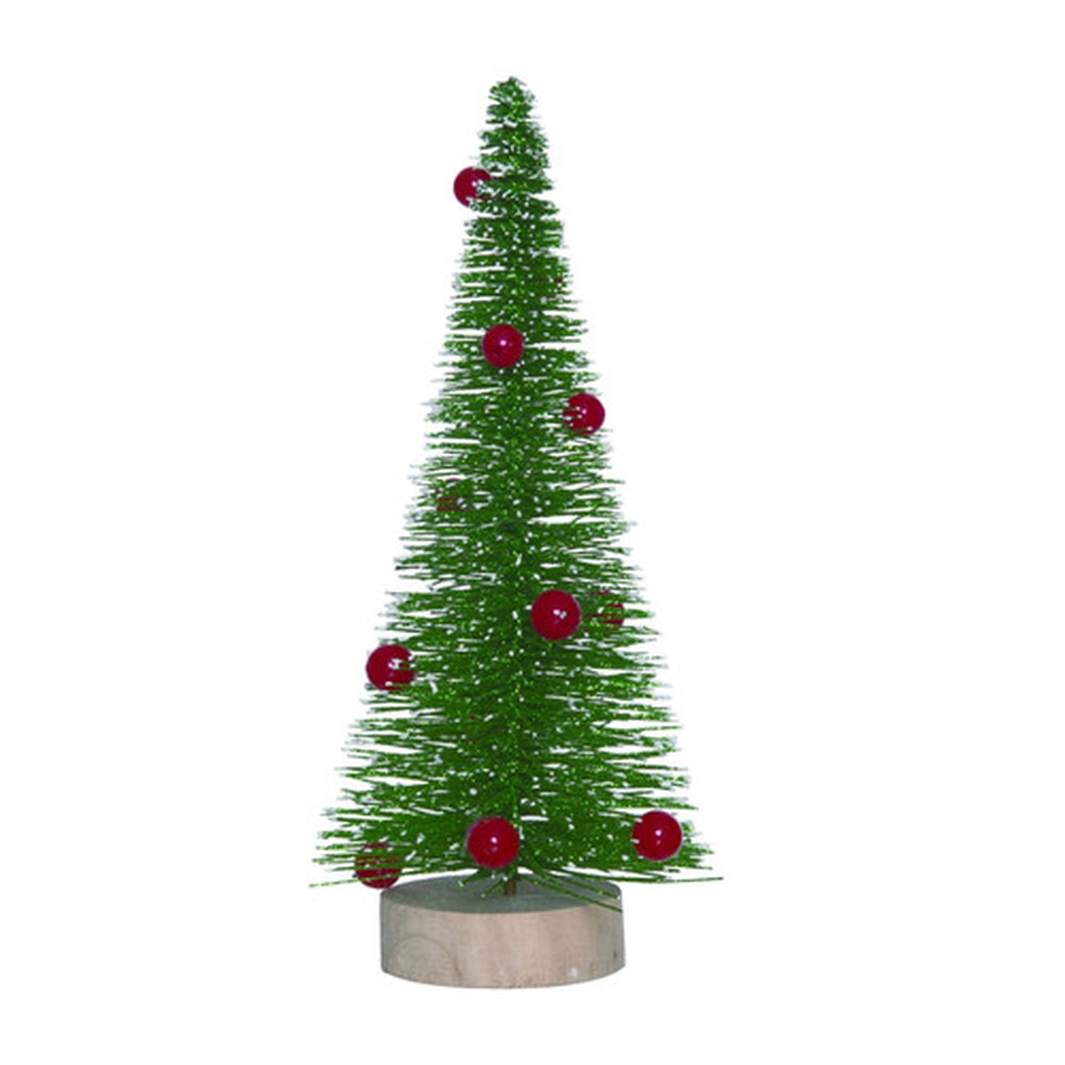 Sisal Bottlebrush Village Christmas Tree with Red Ornaments – 7.75″