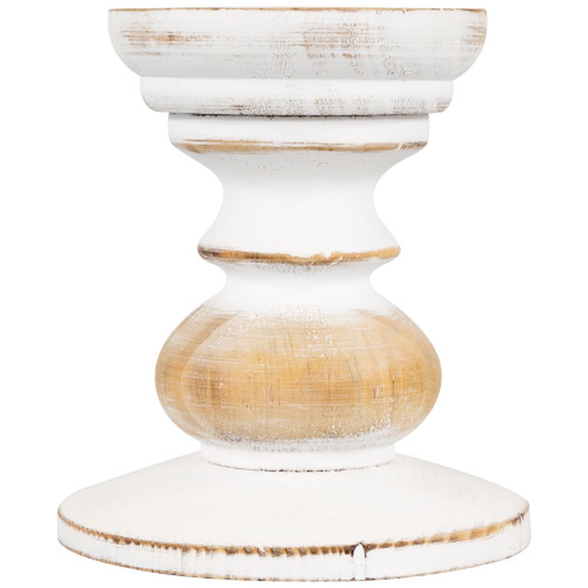 Wooden Pedestal Pillar Candle Holder – 5.5″ – Brushed White