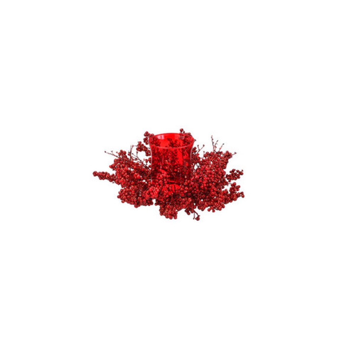 11” Red Berry and Sequin Twig Artificial Christmas Candle Holder