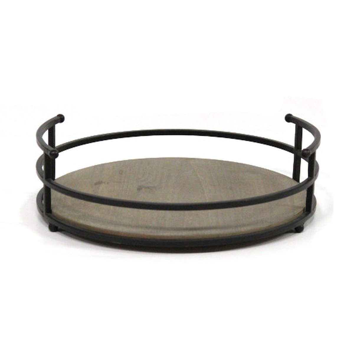 12″ Black Round Metal and Wood Tray