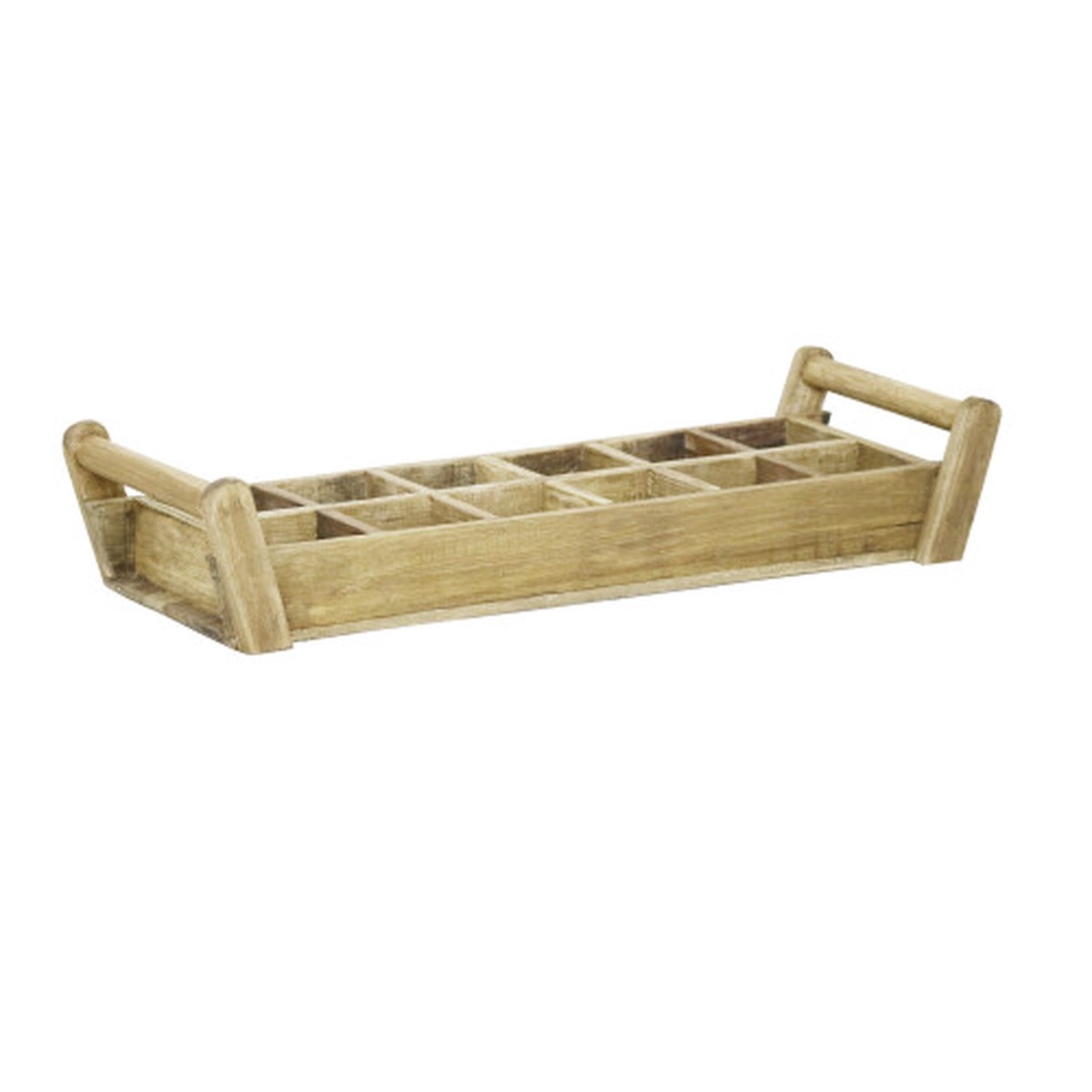 12-Pot Wooden Tray with Handles – 31.5″ – Brown