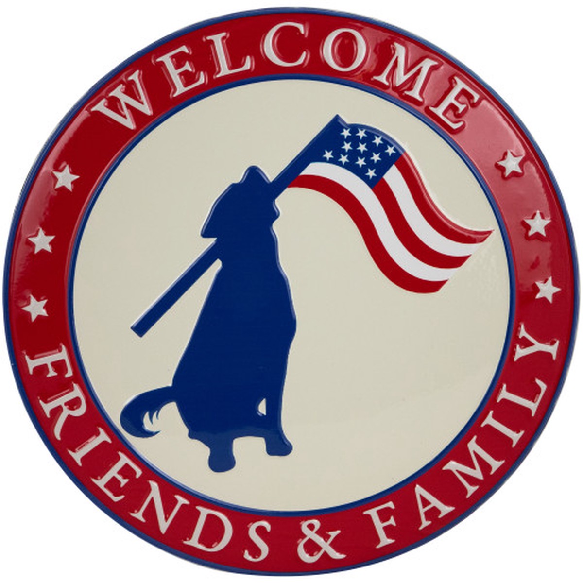 13.75″ Fourth of July Dog and Flag Welcome Friends and Family Patriotic Wall Decoration