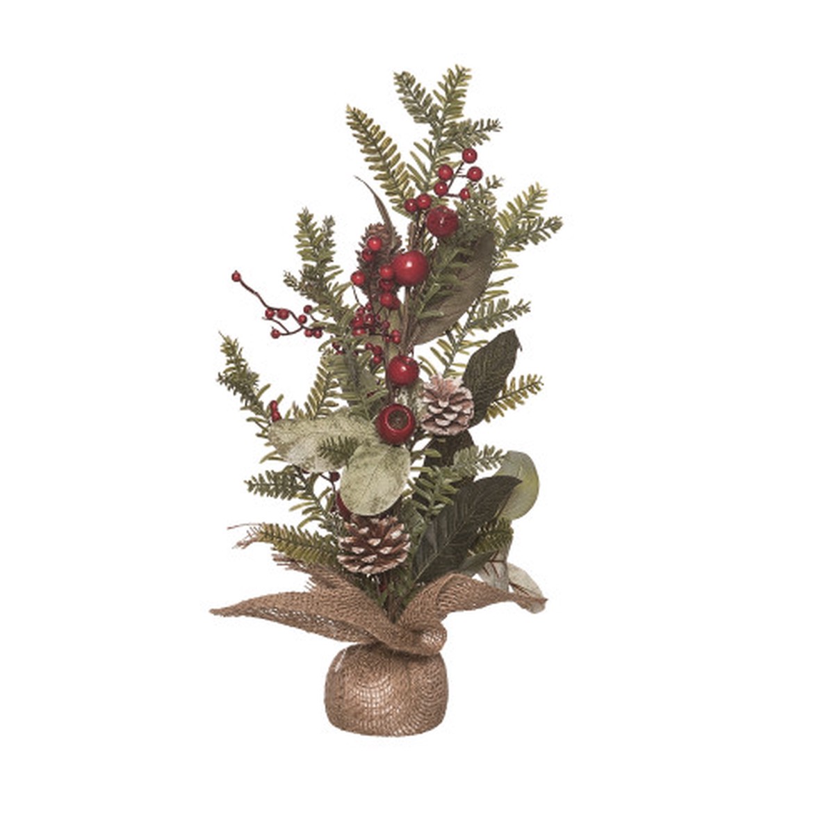 18″ Potted Artificial Christmas Tree with Mix Pinecone and Berry, Unlit
