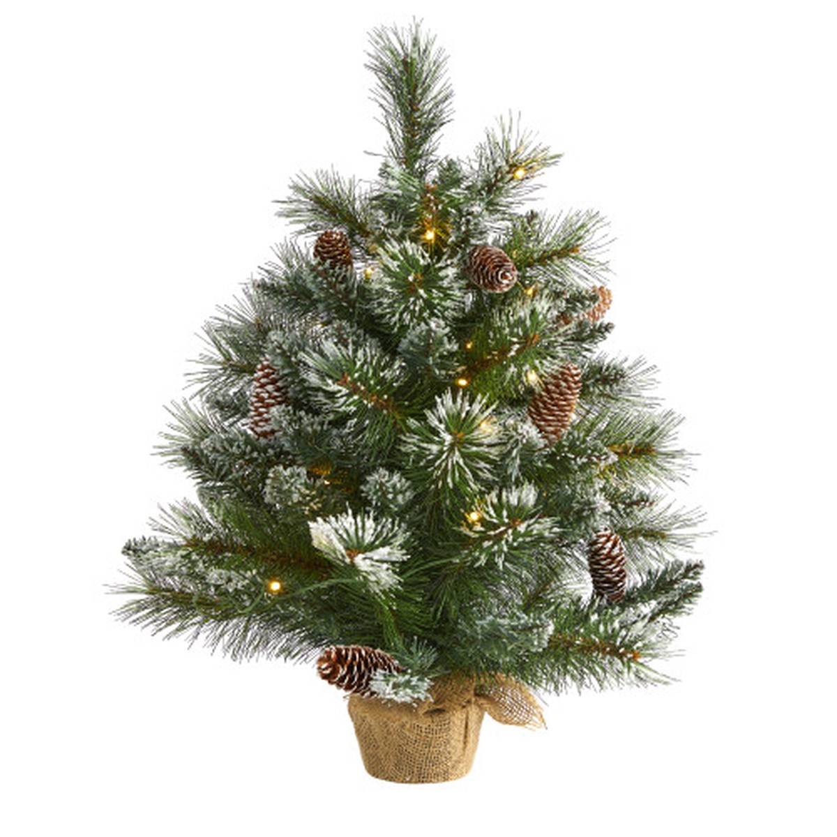 2 Pre-Lit Frosted Pinecones and Burlap Artificial Christmas Tree, Clear LED Lights