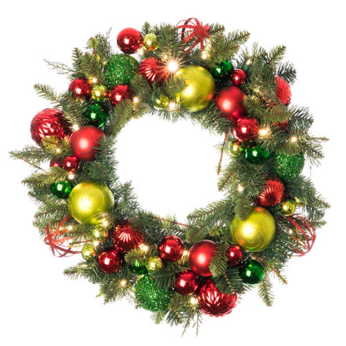 30″ Green Christmas Festive Holiday LED Artificial Wreath – Pre-Lit